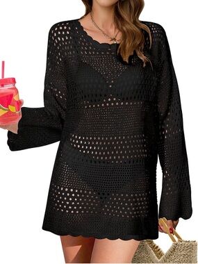 Like 🆕 Crochet knit black beach swim cover up dress